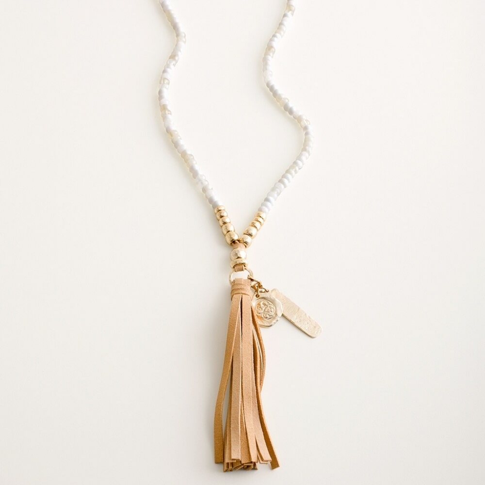 Chico's Beaded White Tassel Necklace - Picture 3 of 4